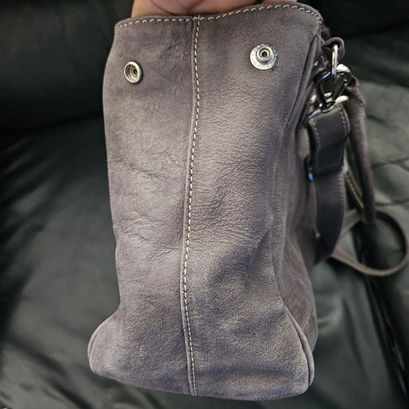 Roots 100% Leather Taupe Stainless Steel Hardware Gray Satchel Handbag Purse - Picture 3 of 16